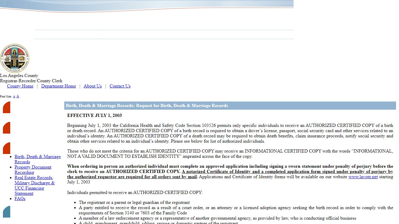 Vital Records, Birth, Death & Marriage: Request for Birth ... - LAVote.gov